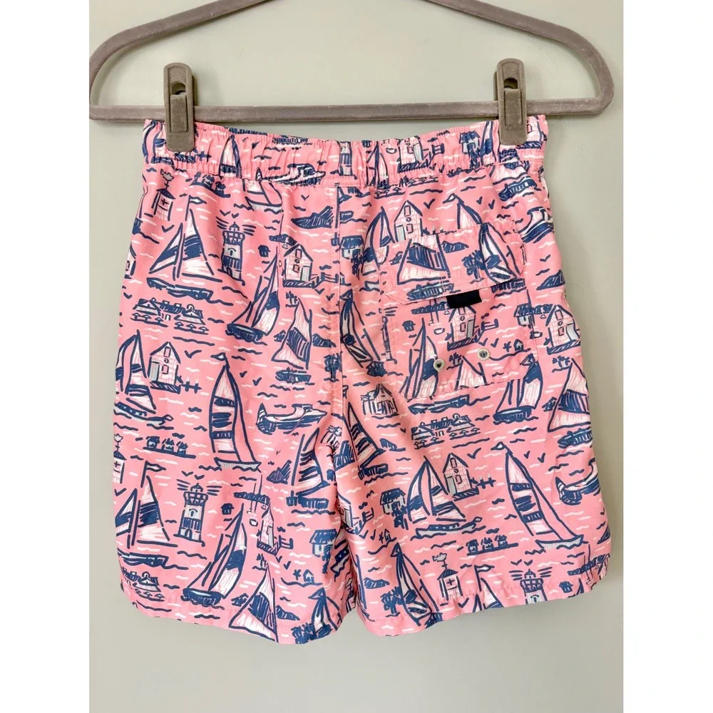 Vineyard Vines Boys' Printed Chappy Swim Trunks Bathing Suit Pink Blue S/8-10